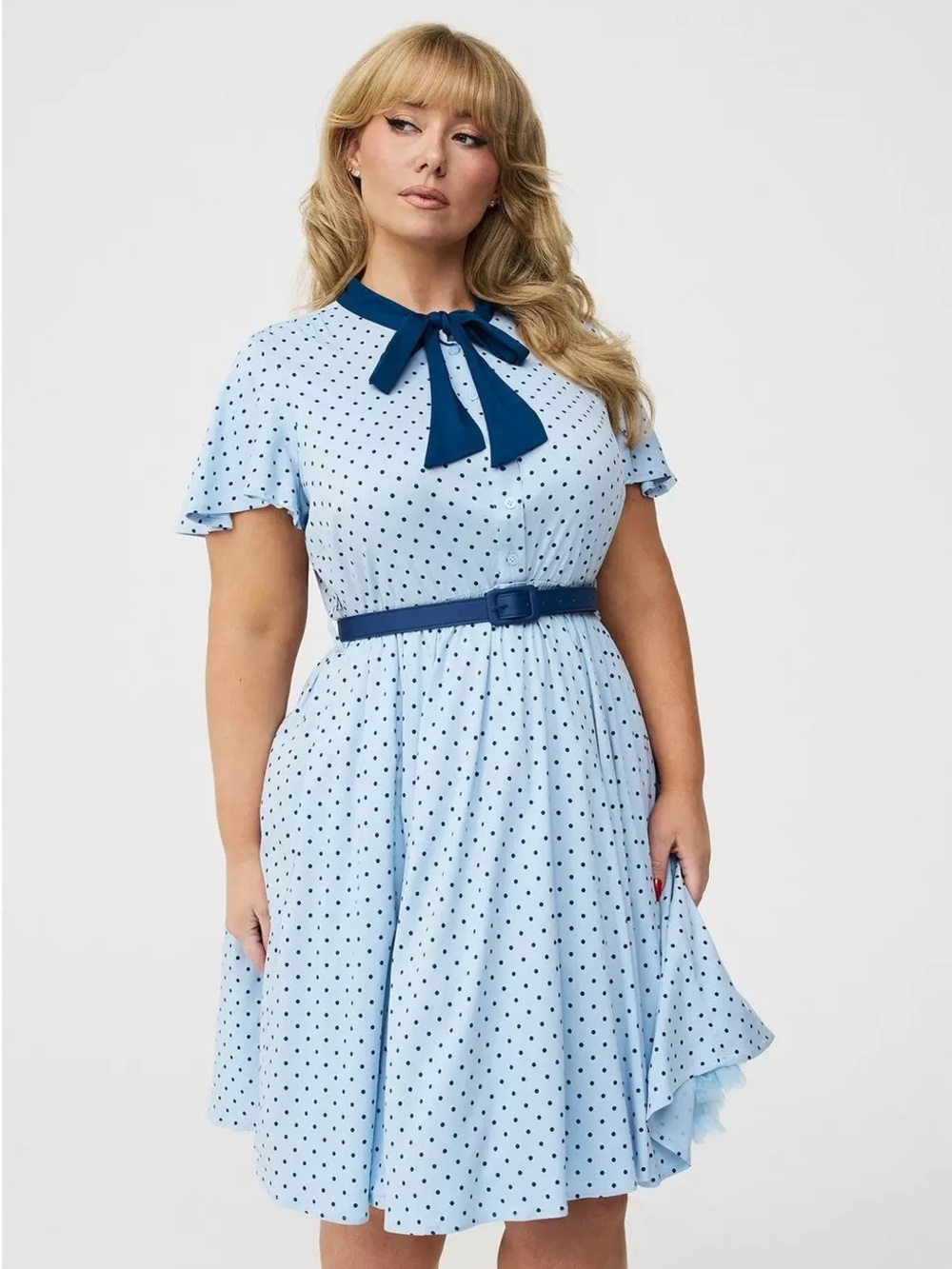 Torrid Blue Retro Chic Bow Neck Mini Dress